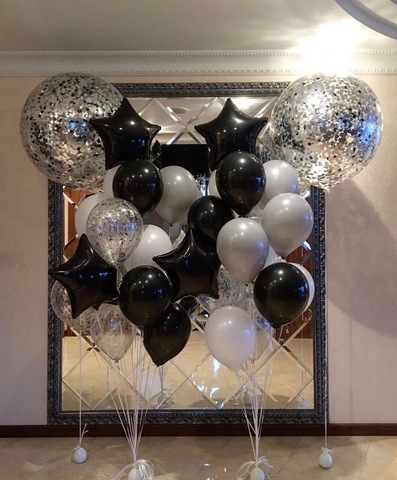 Шар гигант с черными и серебрянными шарами