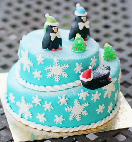 торт с пингвинами на новый год